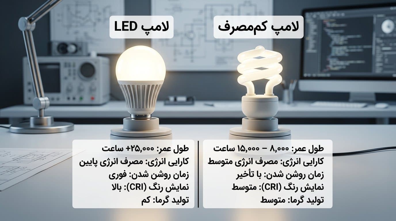 تفاوت لامپ LED و لامپ کممصرف | کدام بهتر است؟ (۱۴۰۵)