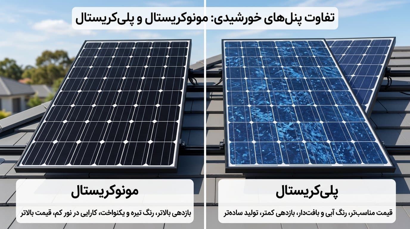 تفاوت پنل خورشیدی مونوکریستال و پلیکریستال | کدام بهتر است؟ (۱۴۰۵)