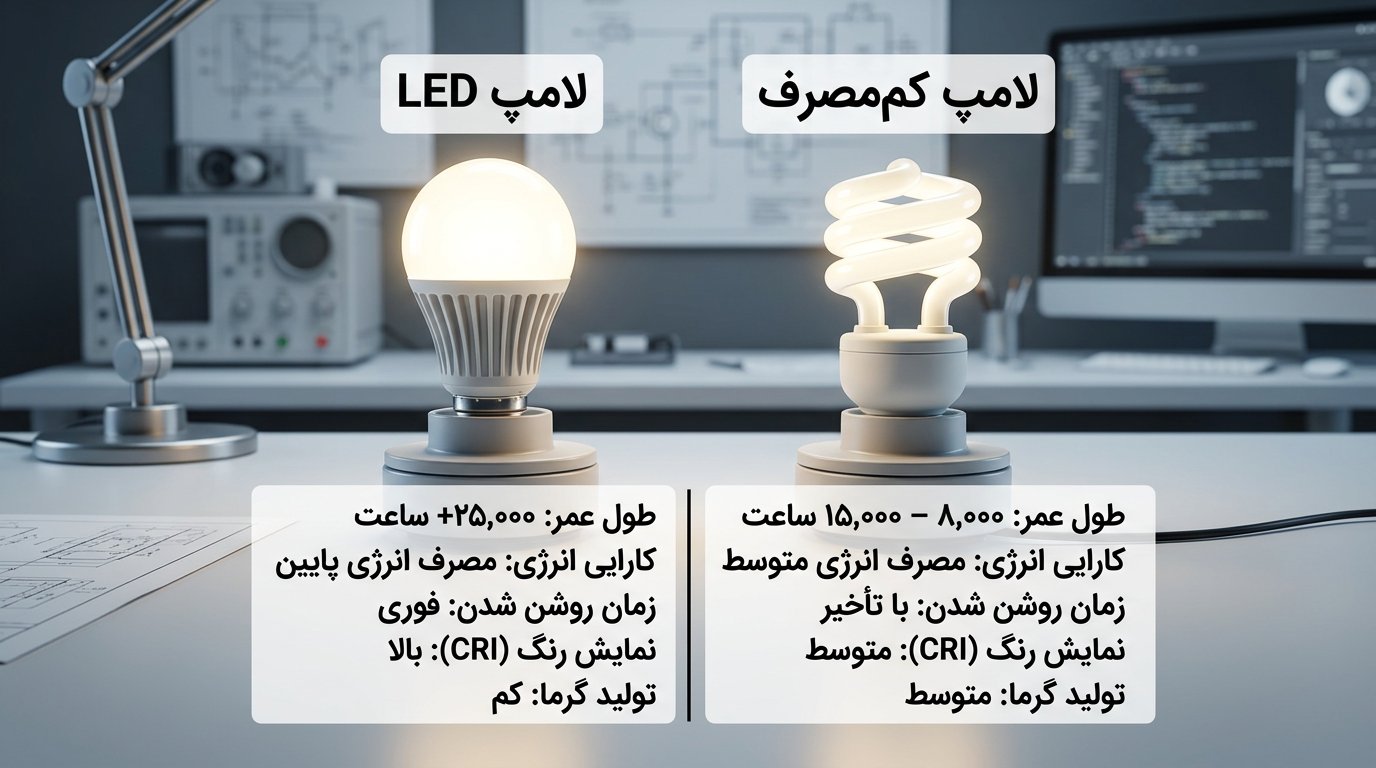تفاوت لامپ LED و لامپ کم‌مصرف | کدام بهتر است؟ (۱۴۰۵)