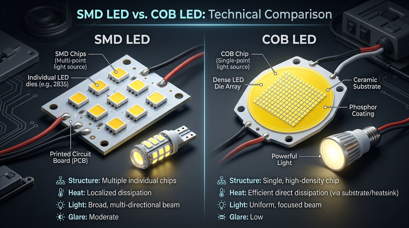 تفاوت لامپ LED SMD و COB | کدام بهتر است؟ (۱۴۰۵)